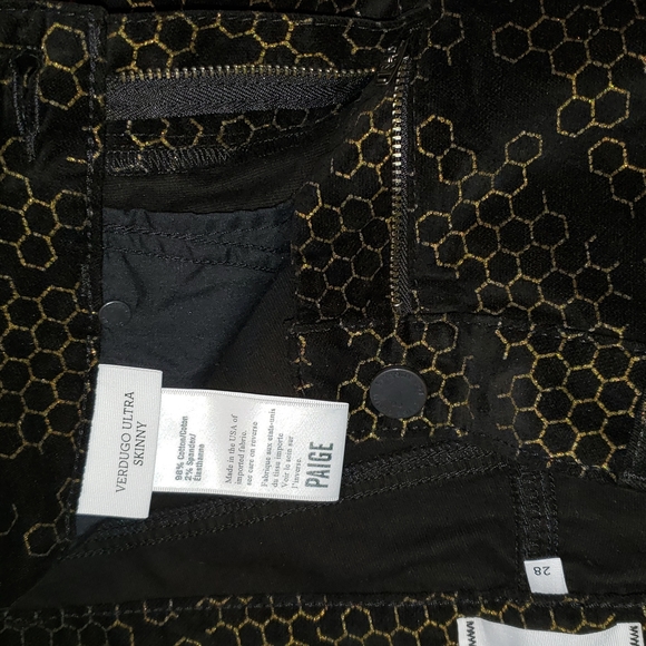 Paige USA NEW Velvet Verdugo Honeycomb Ultra Skinny Jeans Black Gold Womens 🎉HP - Picture 8 of 15